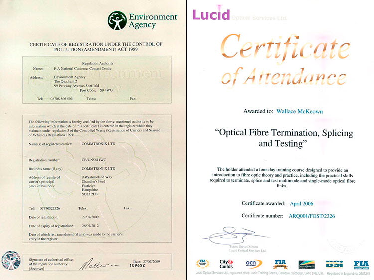 Environment Agency and Lucid Fibre Certificates